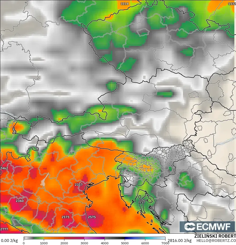 ECMWF IFS 0.25° model - Austria, CAPE