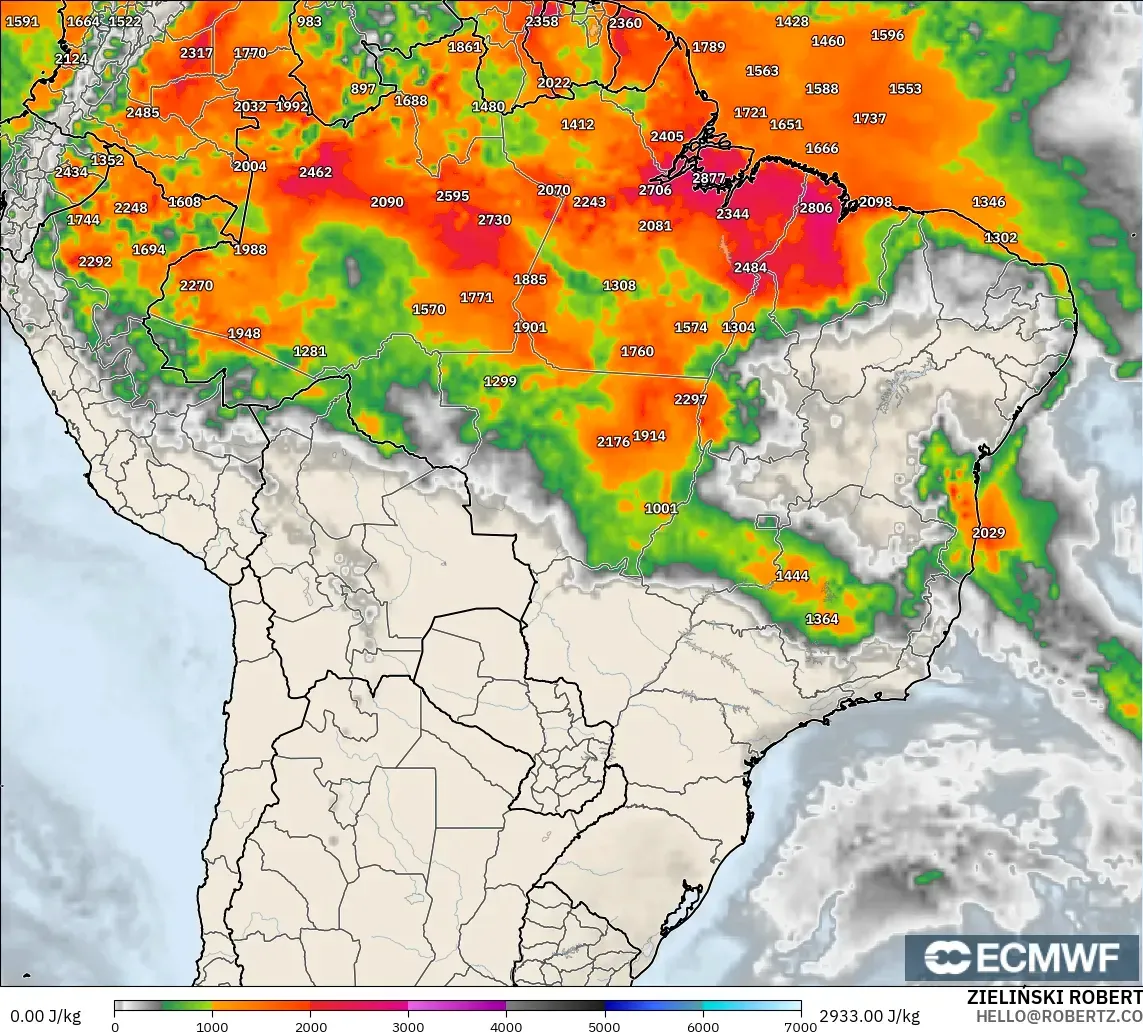 ECMWF IFS 0.25° model - Brazil, CAPE