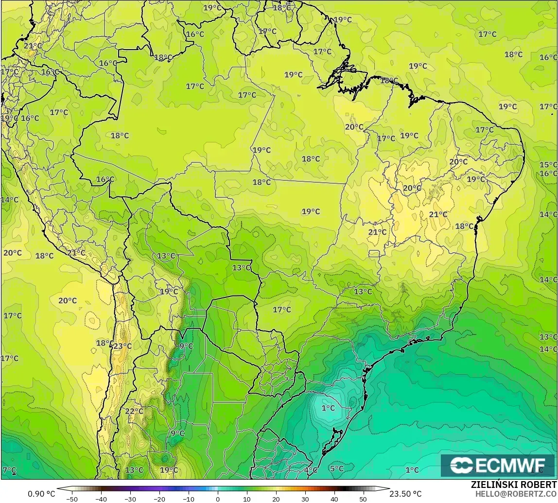 ECMWF IFS 0.25° model - Brazil, Temperature at 850hPa