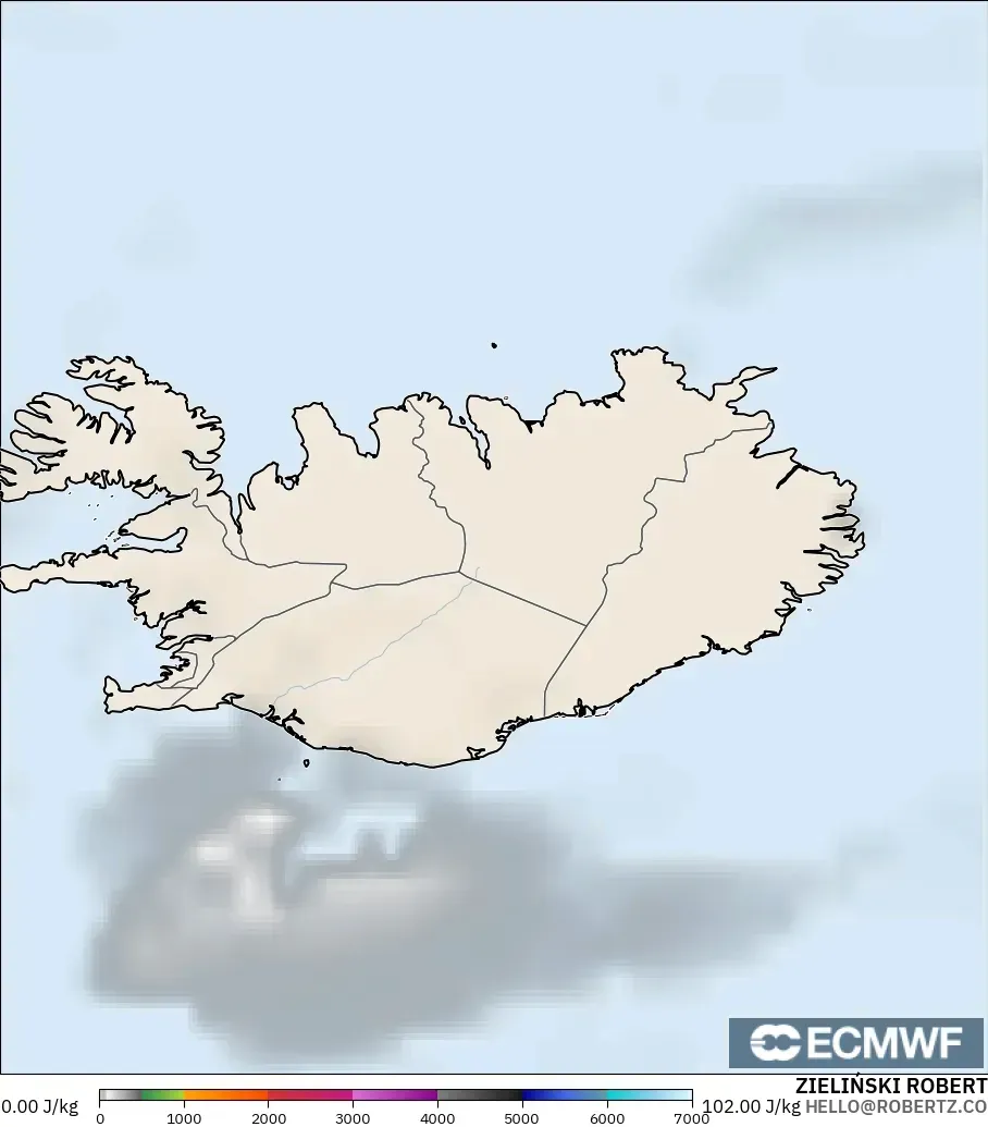 ECMWF IFS 0.25° model - Iceland, CAPE