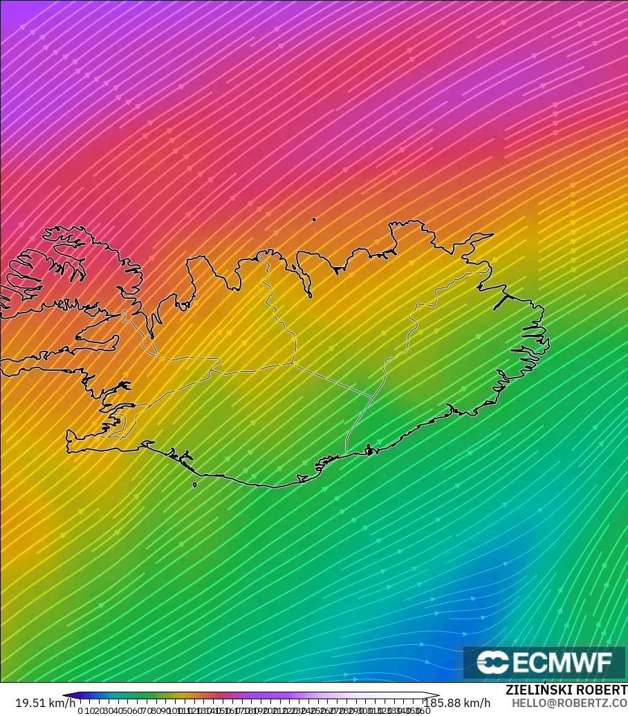 ECMWF IFS 0.25° model - Iceland, Wind at 300hPa (jet stream)