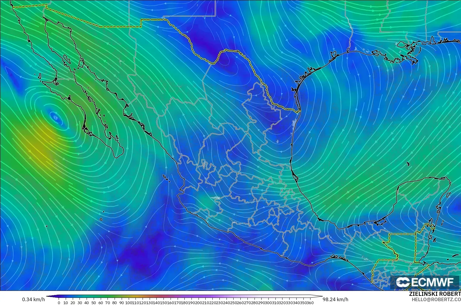 ECMWF IFS 0.25° model - Mexico, Wind at 300hPa (jet stream)