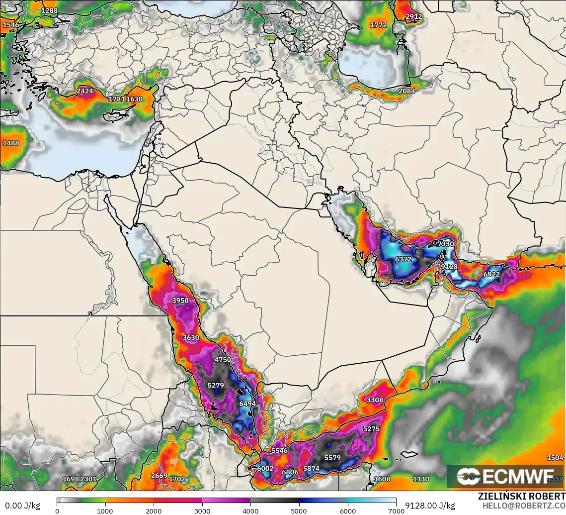 ECMWF IFS 0.25° model - Middle East, CAPE