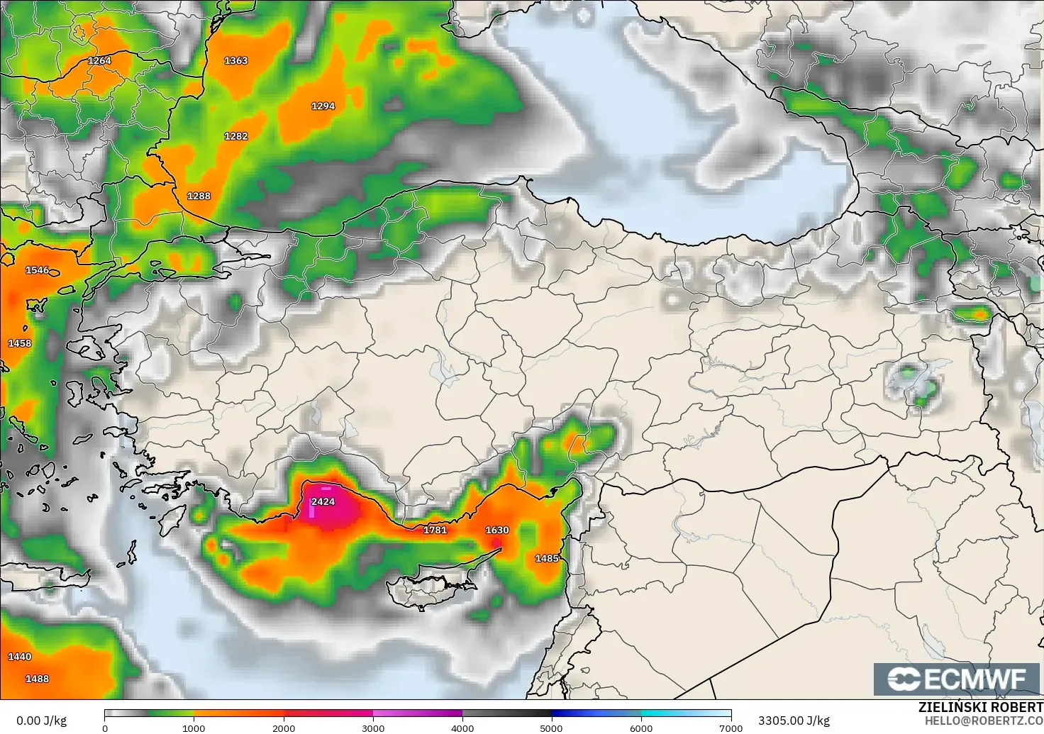 ECMWF IFS 0.25° model - Turkey, CAPE