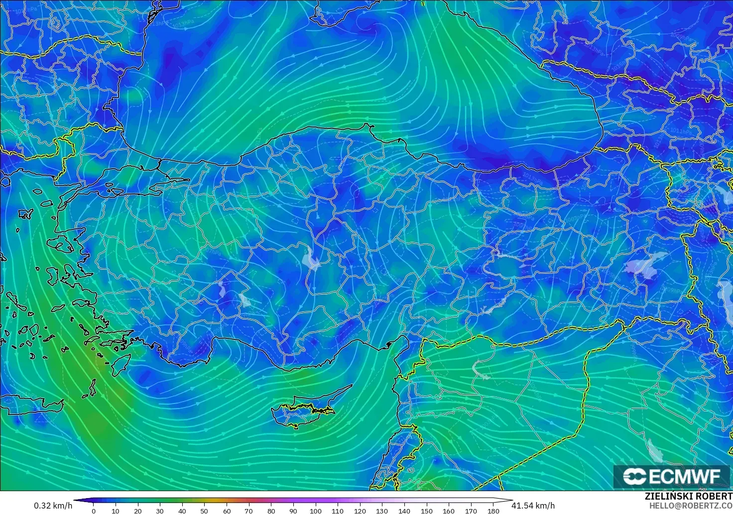 ECMWF IFS 0.25° model - Turkey, Wind at 10m