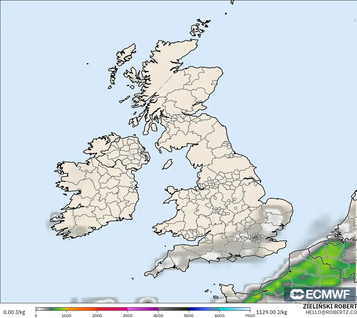 ECMWF IFS 0.25° model - United Kingdom, CAPE
