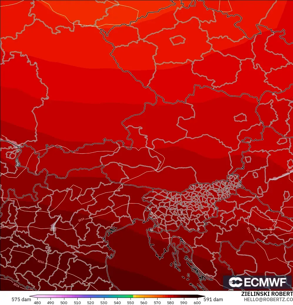 ECMWF IFS 0.25° model - Austria, Geopotential height at 500hPa
