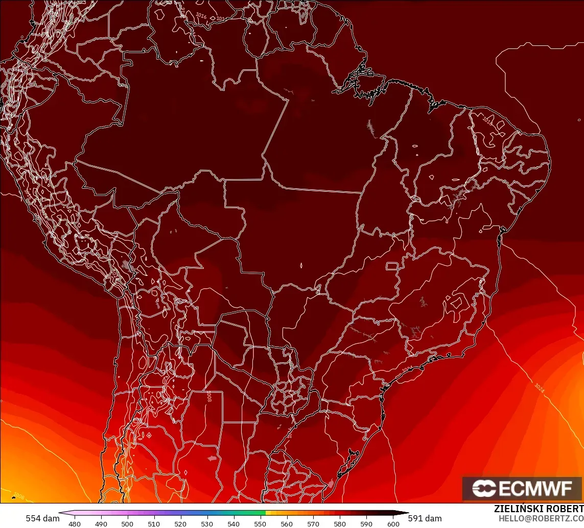 ECMWF IFS 0.25° model - Brazil, Geopotential height at 500hPa
