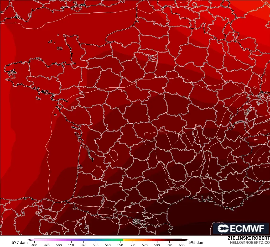 ECMWF IFS 0.25° model - France, Geopotential height at 500hPa