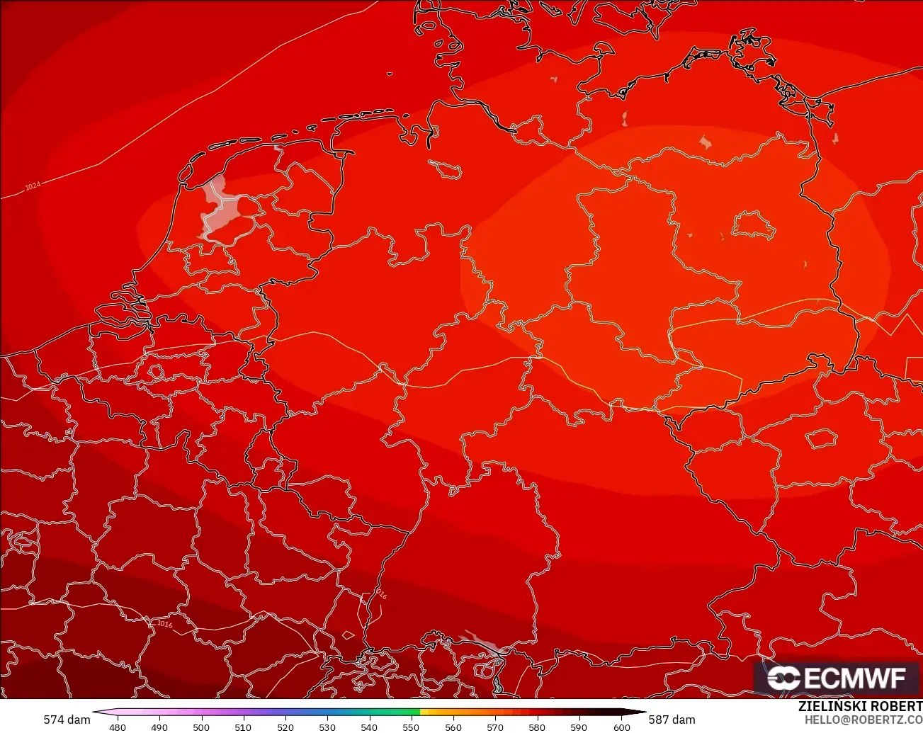 ECMWF IFS 0.25° model - Germany, Geopotential height at 500hPa