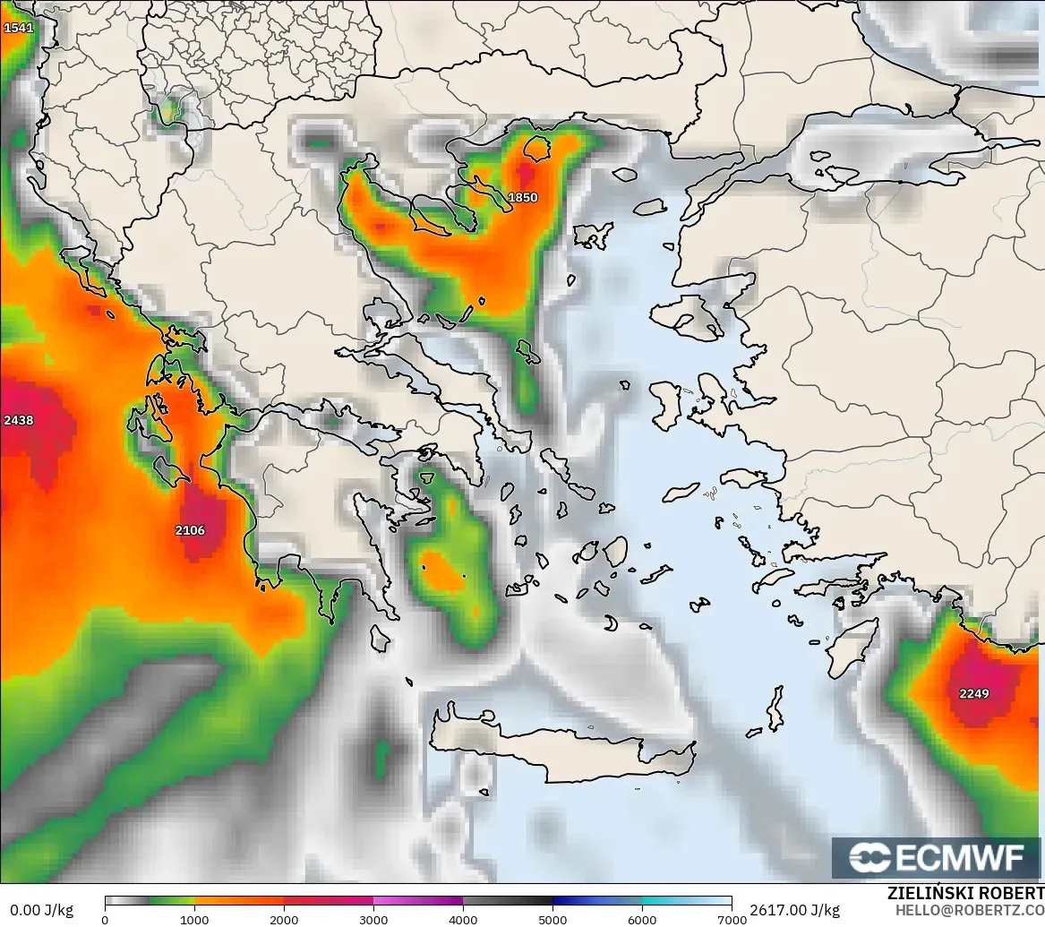ECMWF IFS 0.25° model - Greece, CAPE