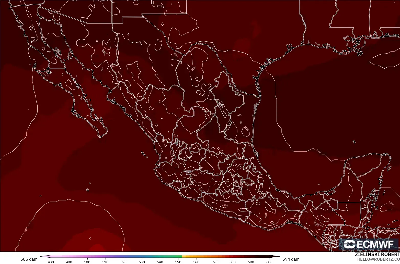 ECMWF IFS 0.25° model - Mexico, Geopotential height at 500hPa