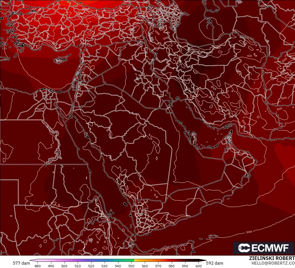 ECMWF IFS 0.25° model - Middle East, Geopotential height at 500hPa