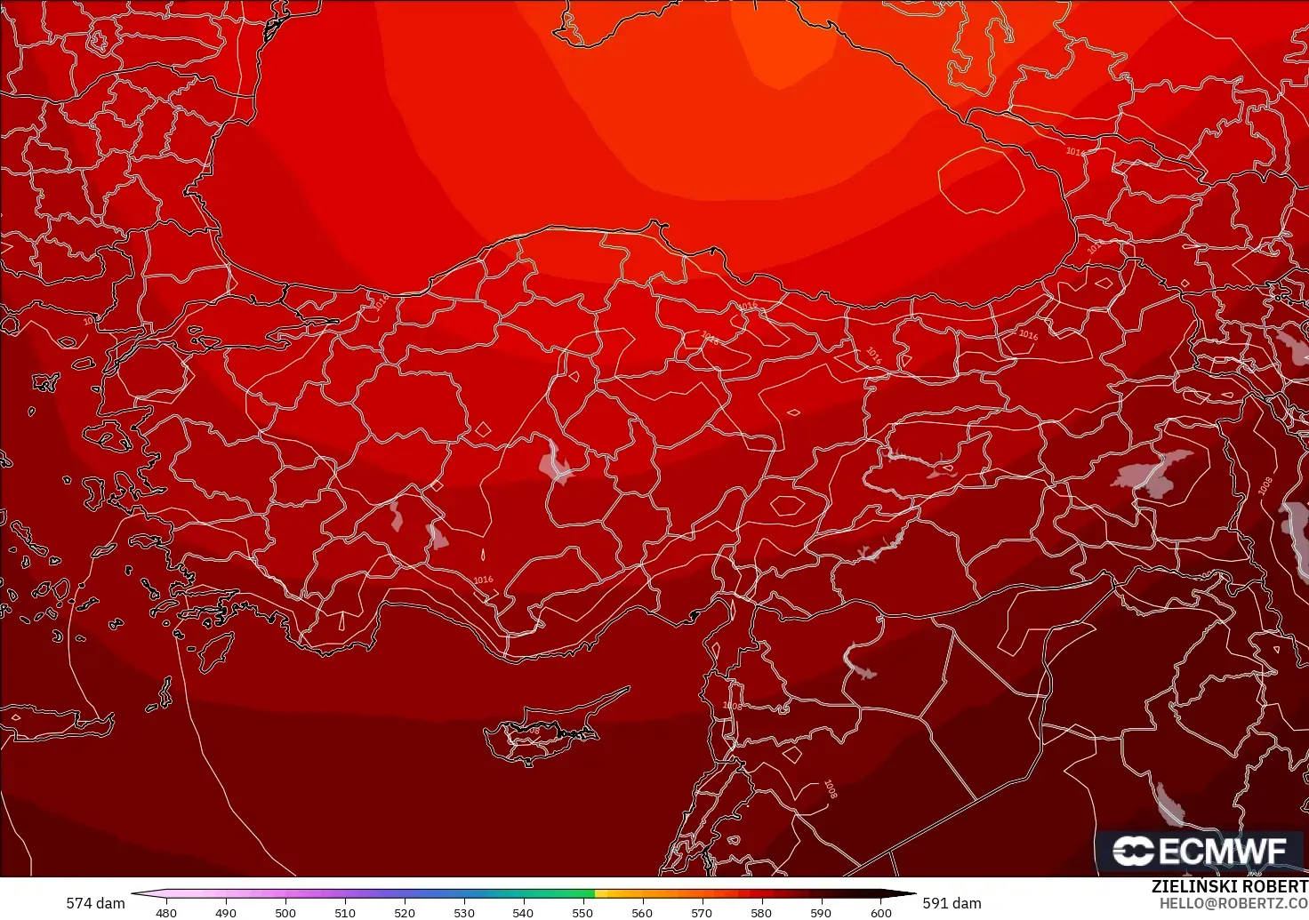 ECMWF IFS 0.25° model - Turkey, Geopotential height at 500hPa