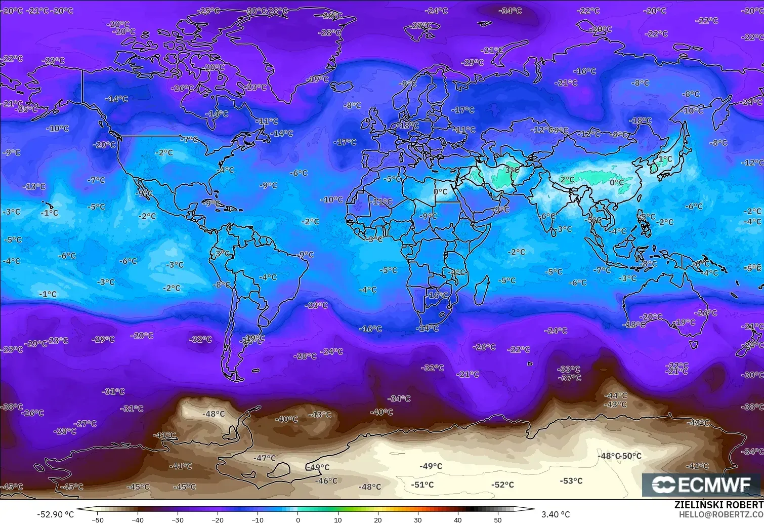 ECMWF IFS 0.25° model - World, Temperature at 500hPa