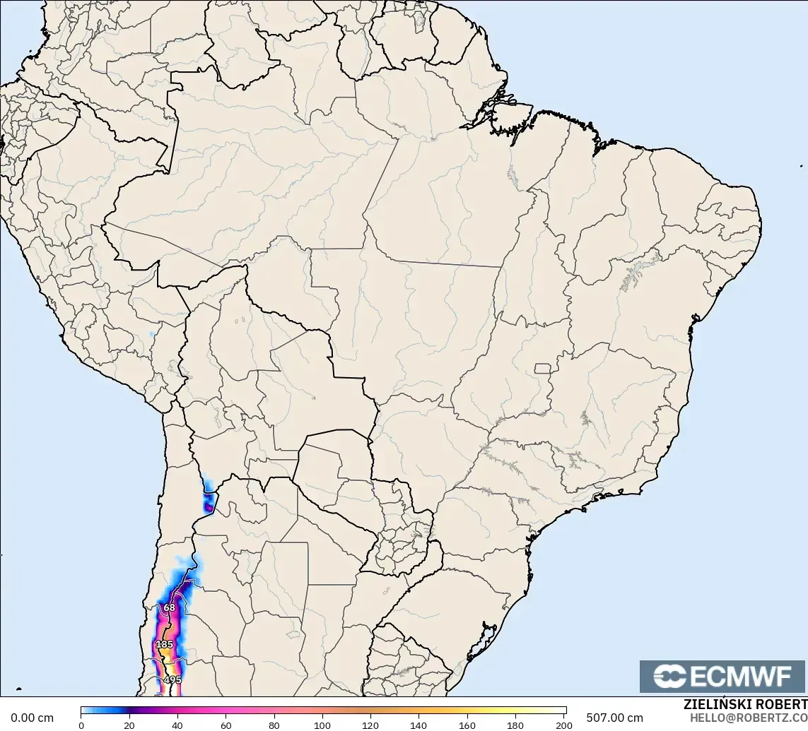 ECMWF IFS 0.25° model - Brazil, Snow Depth