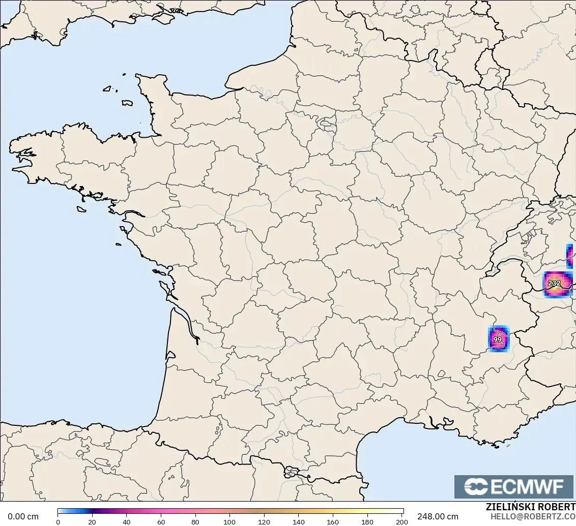 ECMWF IFS 0.25° model - France, Snow Depth