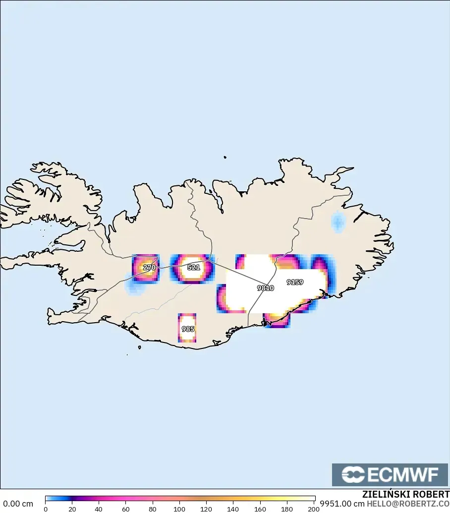 ECMWF IFS 0.25° model - Iceland, Snow Depth