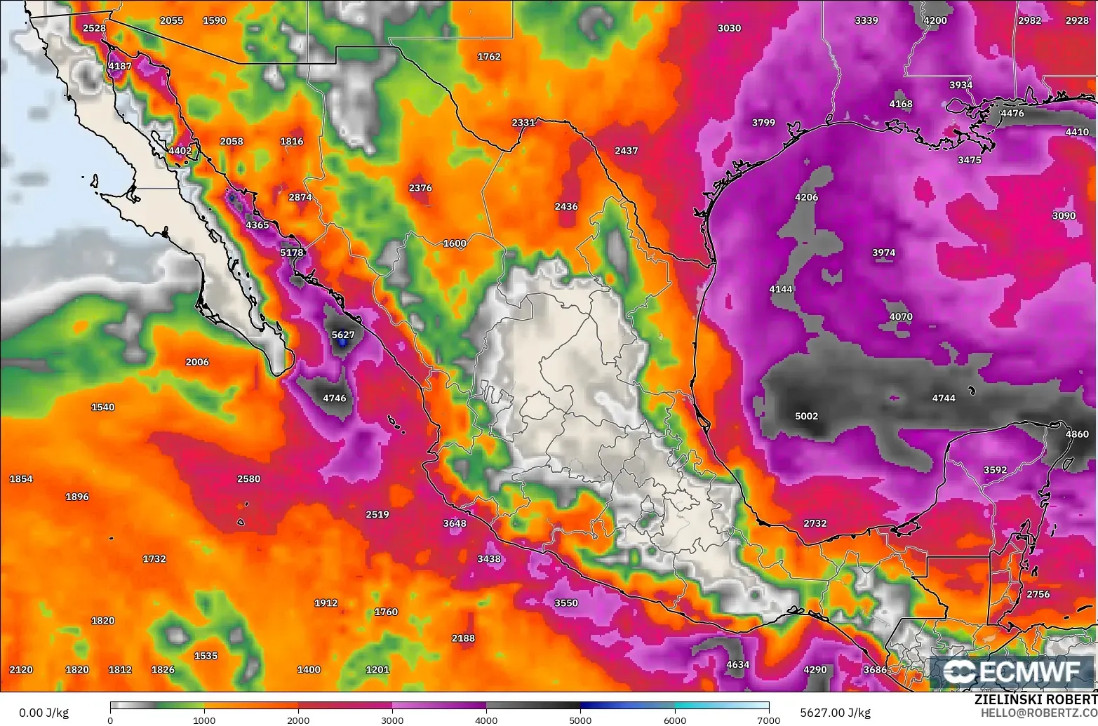 ECMWF IFS 0.25° model - Mexico, CAPE