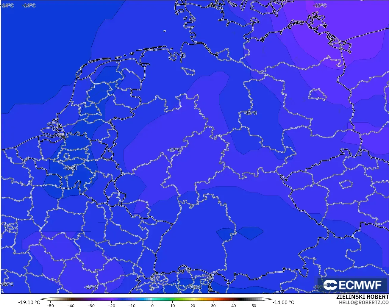 ECMWF IFS 0.25° model - Germany, Temperature at 500hPa