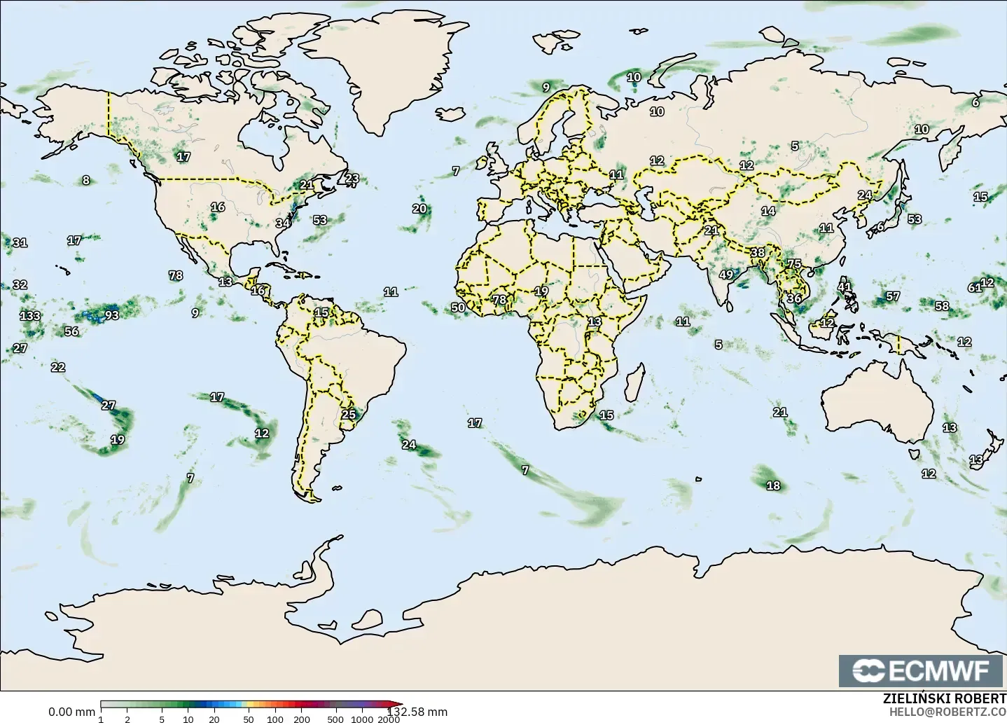ECMWF IFS 0.25° model - World, Precipitation Accumulation