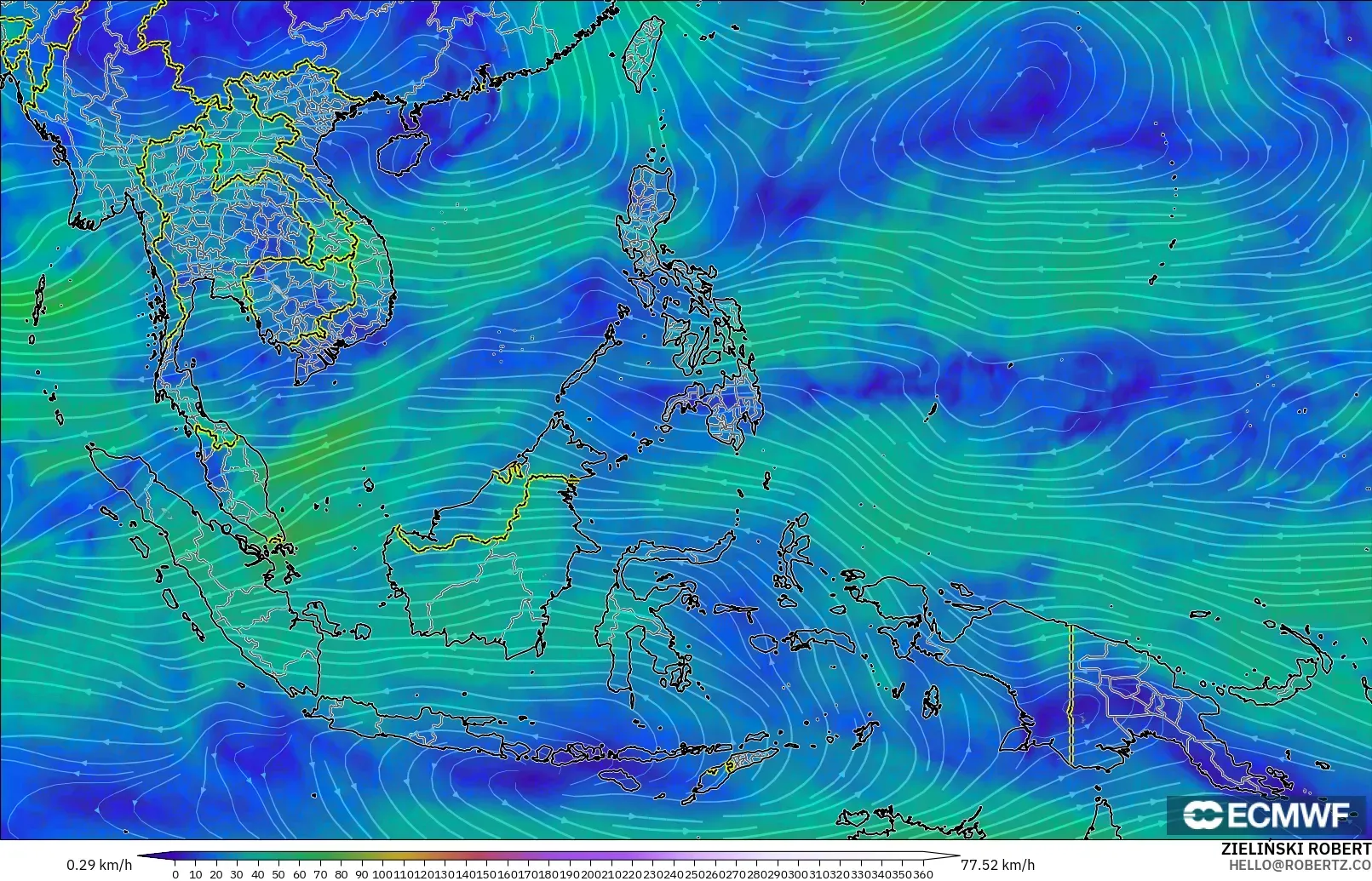 ECMWF IFS 0.25° model - South East Asia, Wind at 300hPa (jet stream)