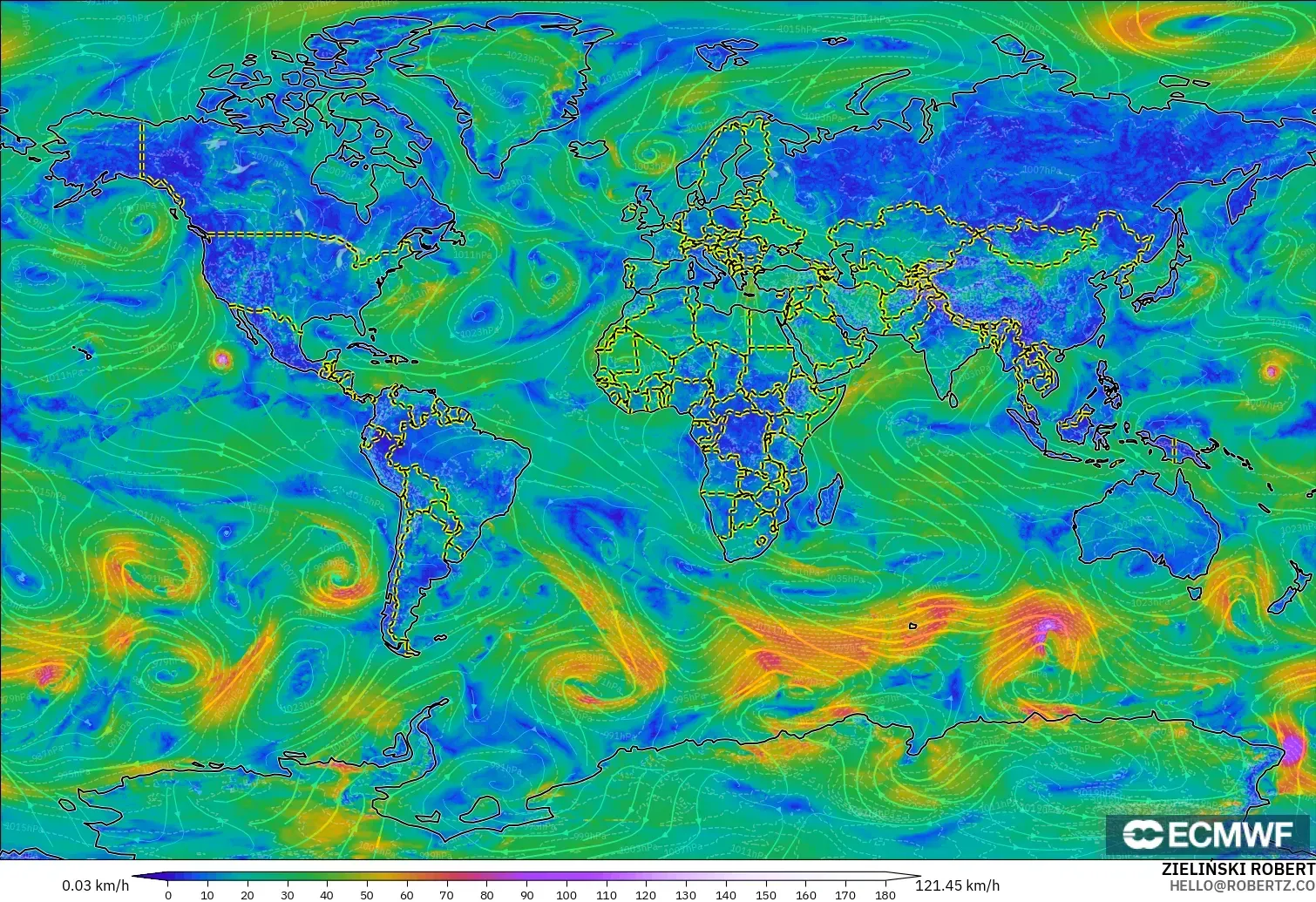 ECMWF IFS 0.25° model - World, Wind at 10m