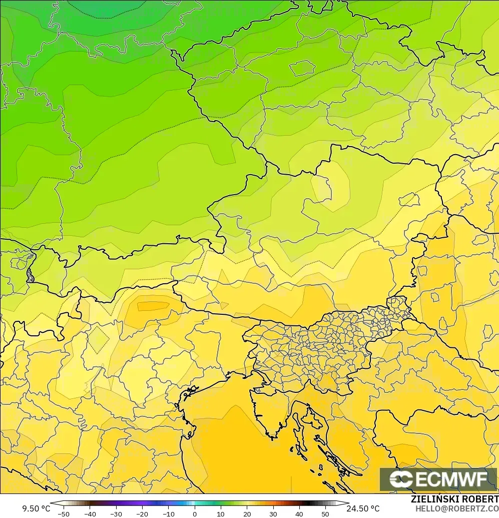 ECMWF IFS 0.25° model - Austria, Temperature at 850hPa