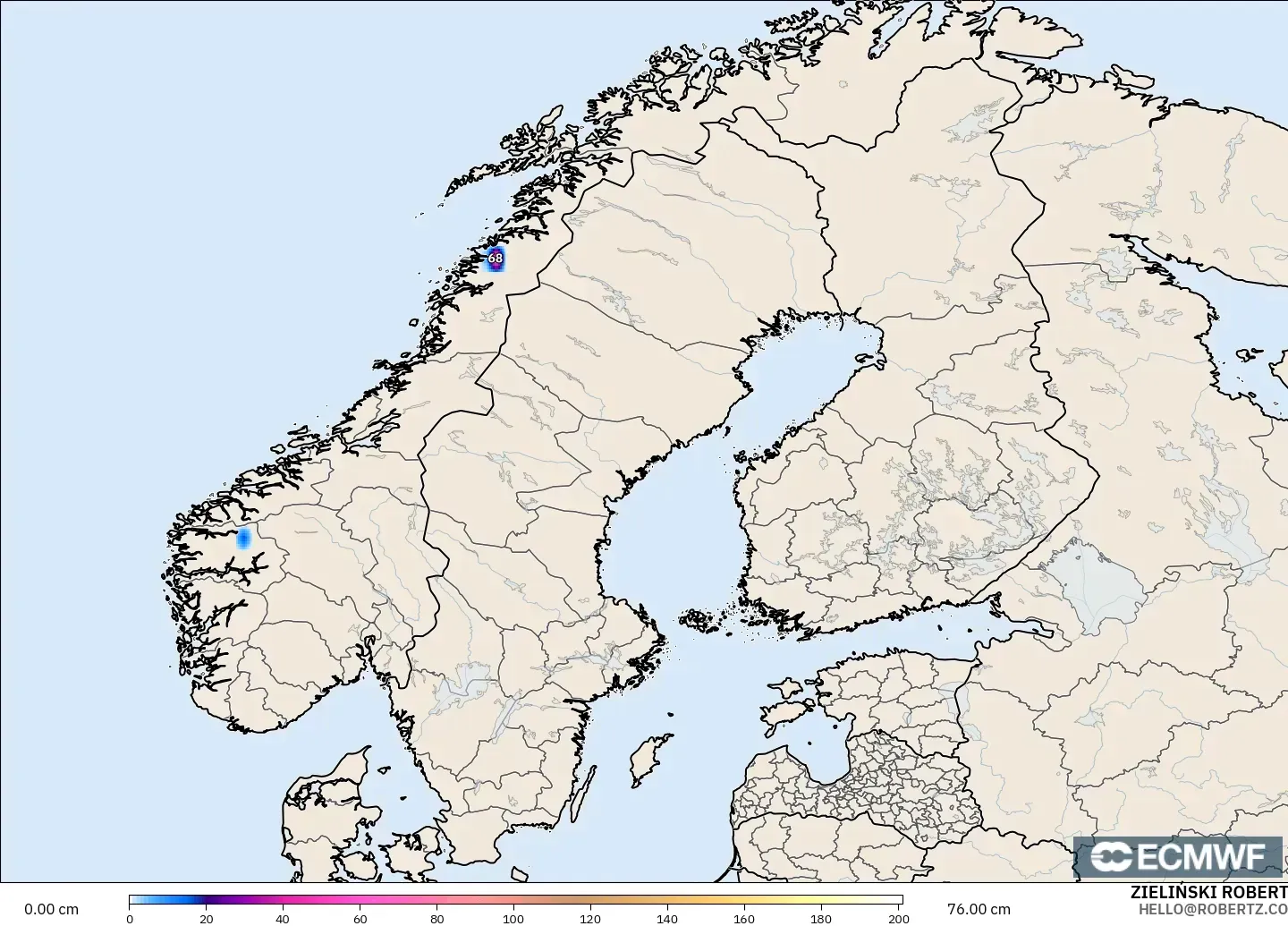 ECMWF IFS 0.25° model - Scandinavia, Snow Depth