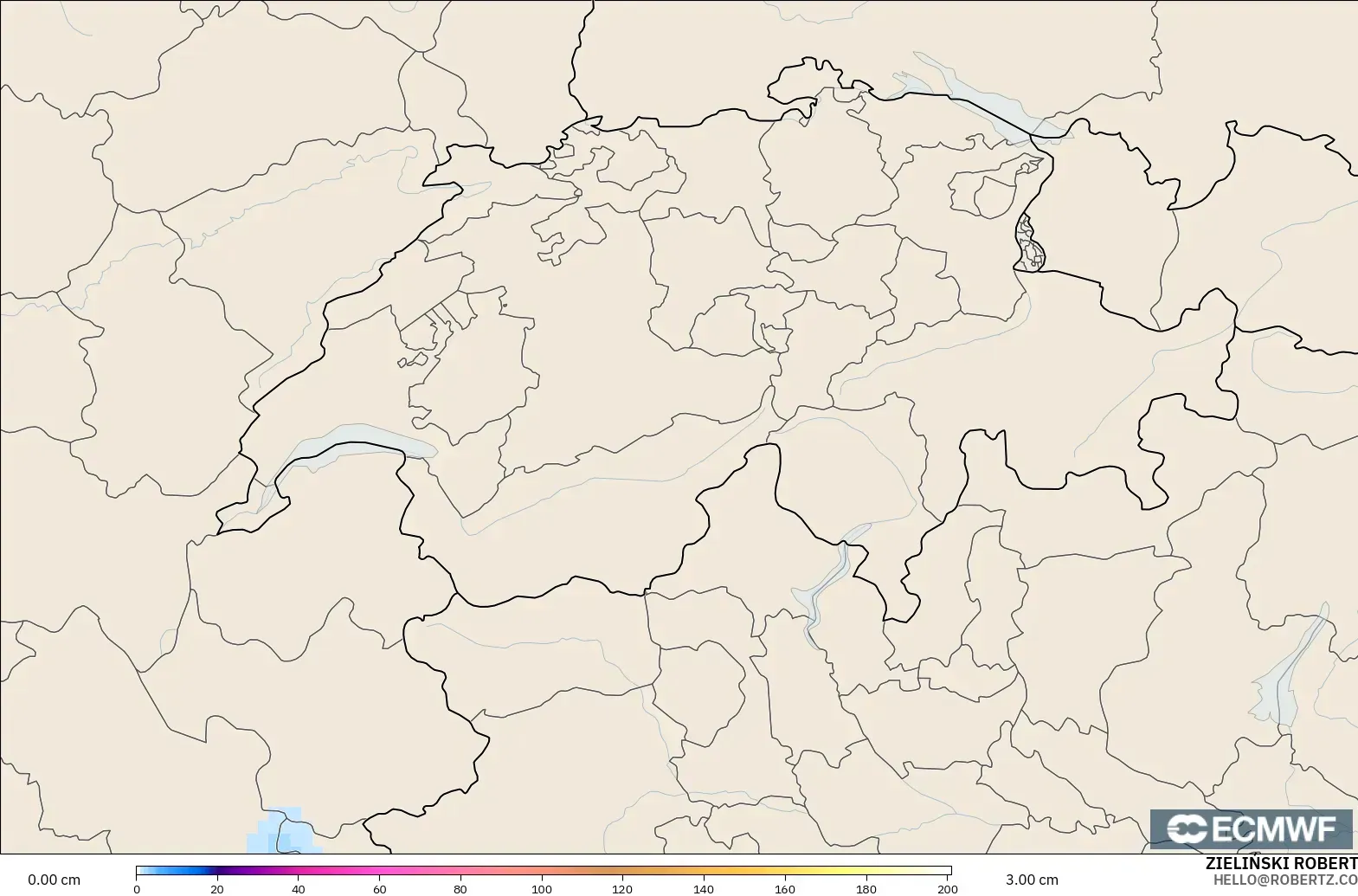 ECMWF IFS 0.25° model - Switzerland, Snow Depth