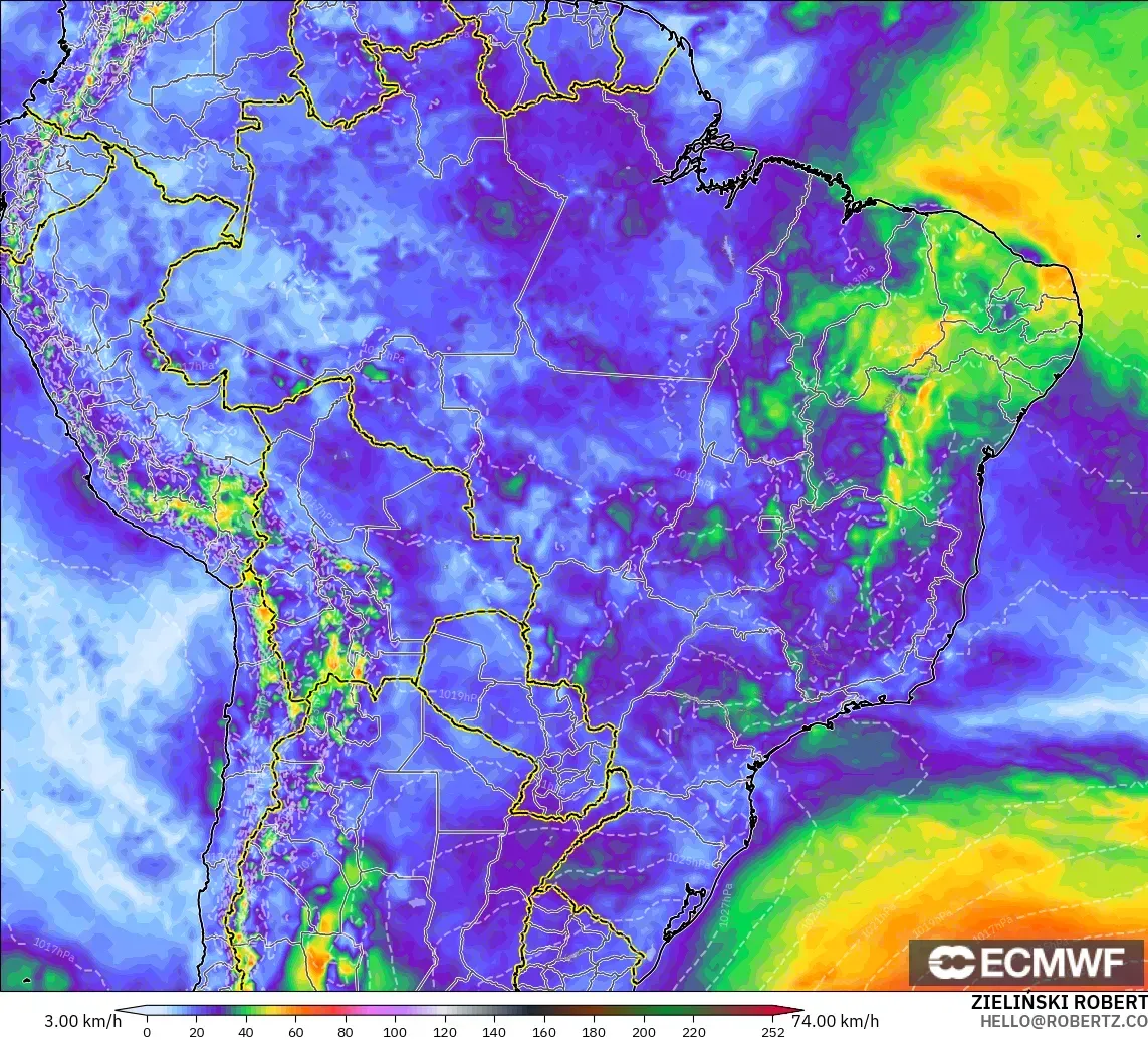 ECMWF IFS 0.25° model - Brazil, Wind Gusts