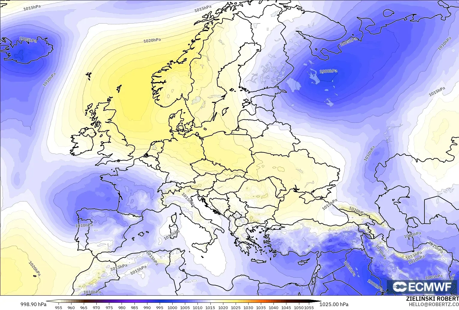 ECMWF IFS 0.25° model - Europe, Pressure