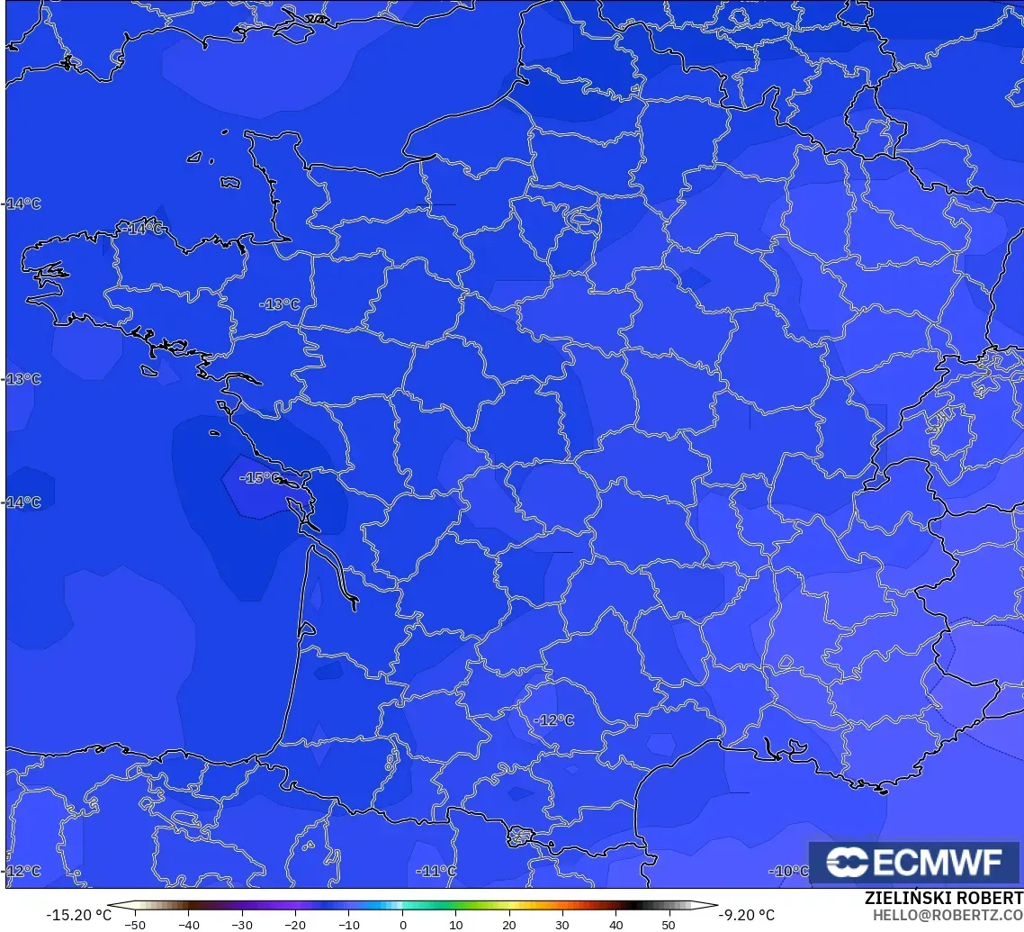 ECMWF IFS 0.25° model - France, Temperature at 500hPa