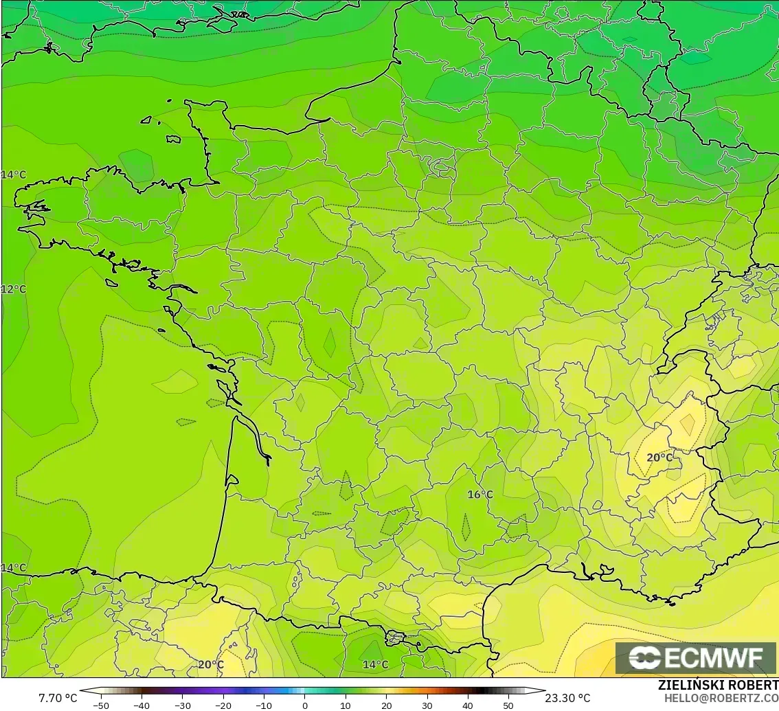 ECMWF IFS 0.25° model - France, Temperature at 850hPa
