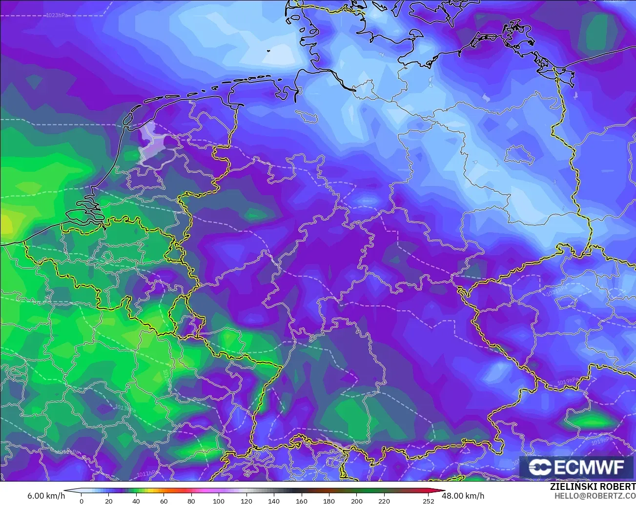 ECMWF IFS 0.25° model - Germany, Wind Gusts