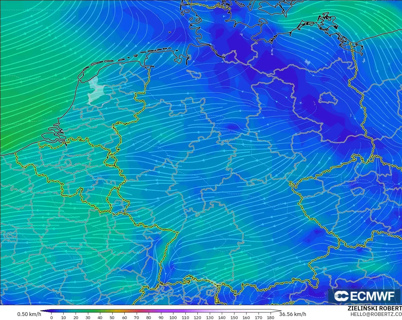 ECMWF IFS 0.25° model - Germany, Wind at 10m