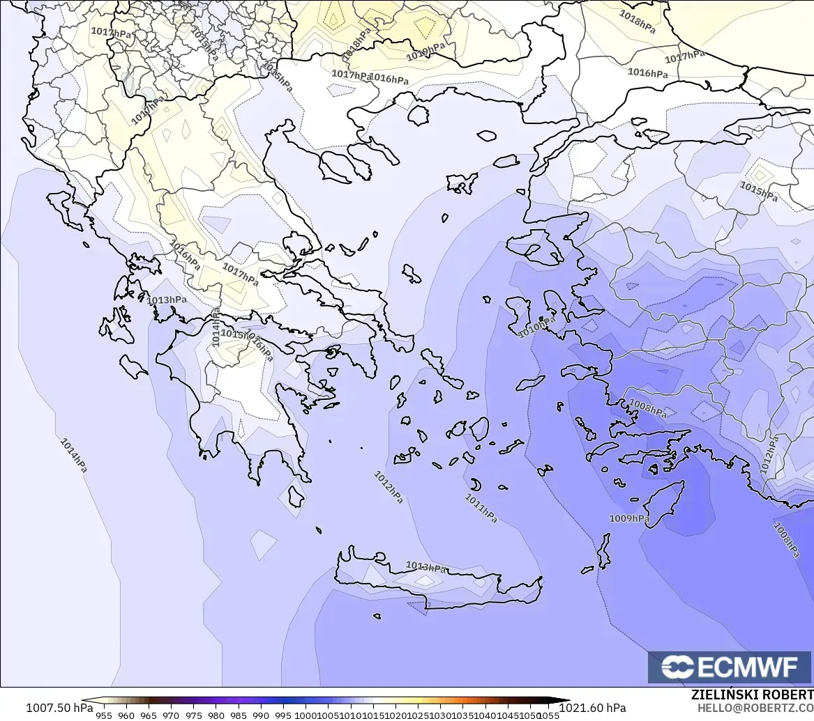 ECMWF IFS 0.25° model - Greece, Pressure