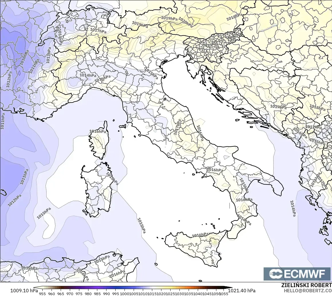 ECMWF IFS 0.25° model - Italy, Pressure