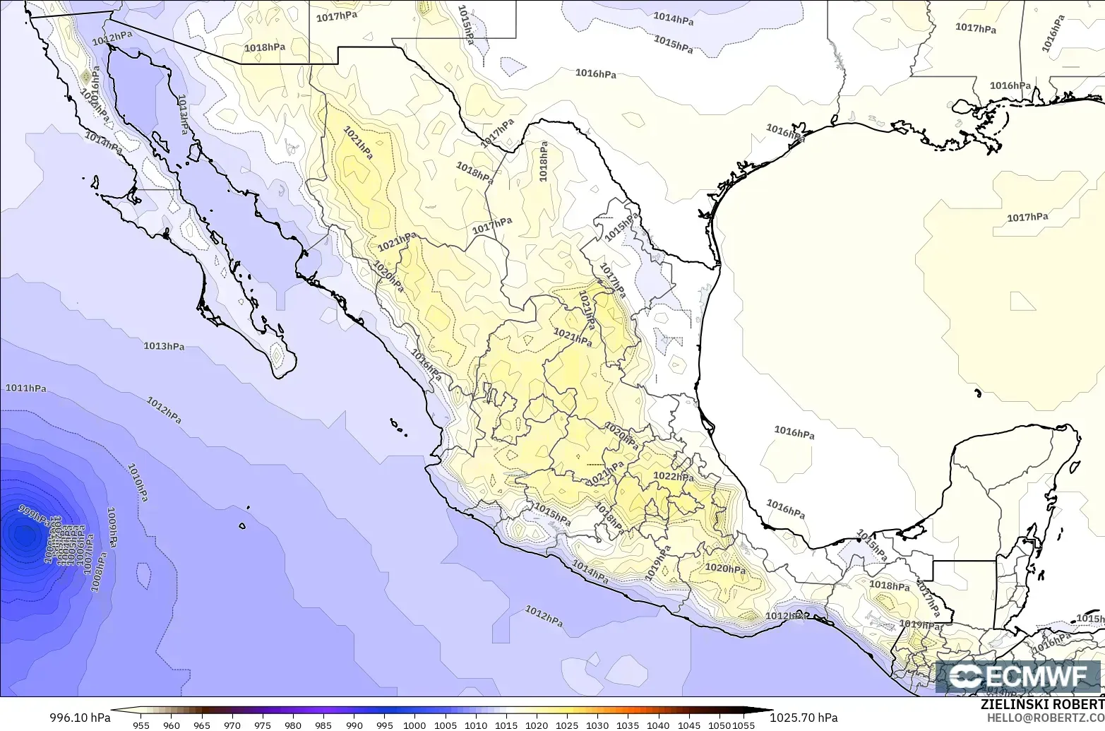 ECMWF IFS 0.25° model - Mexico, Pressure