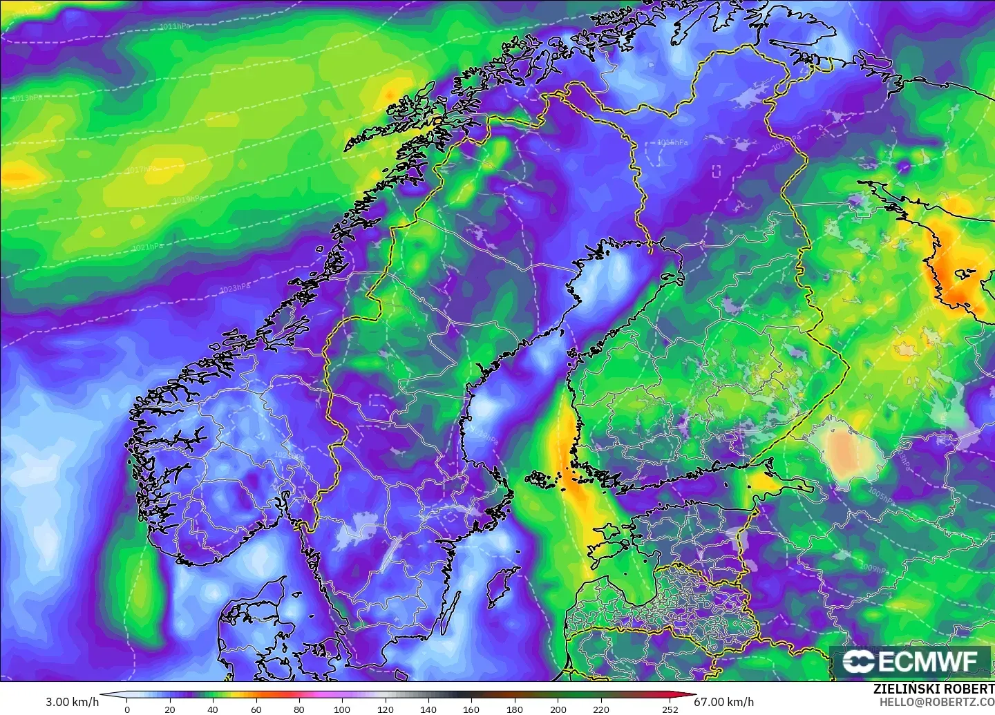 ECMWF IFS 0.25° model - Scandinavia, Wind Gusts