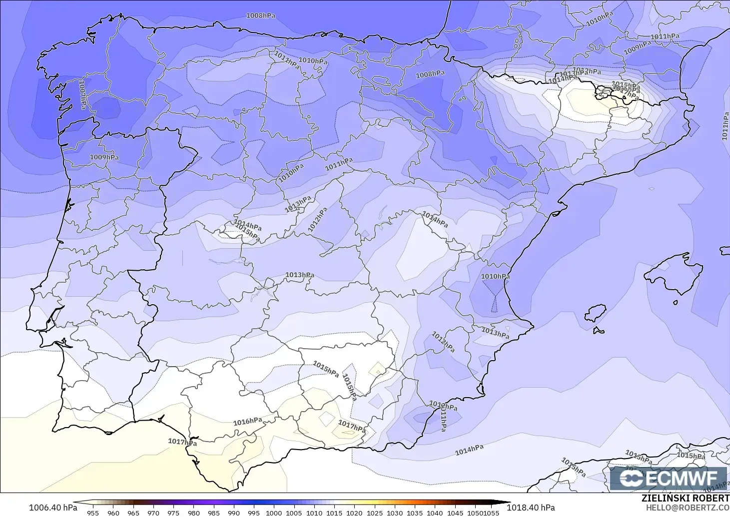 ECMWF IFS 0.25° model - Spain, Pressure
