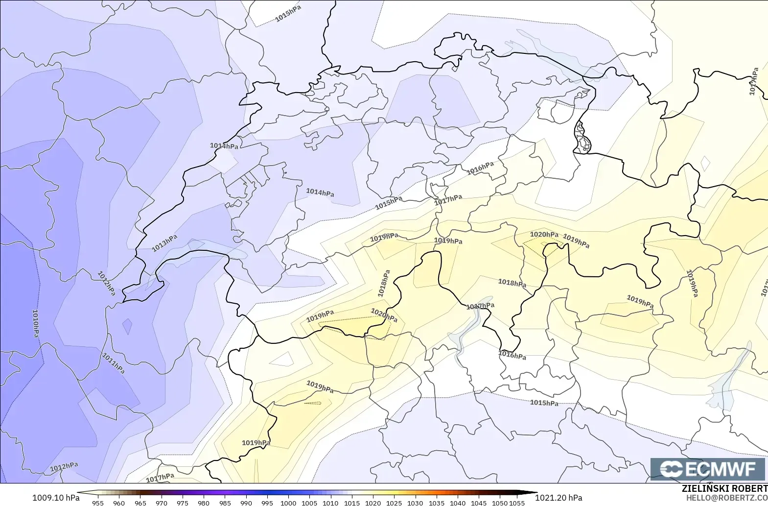 ECMWF IFS 0.25° model - Switzerland, Pressure