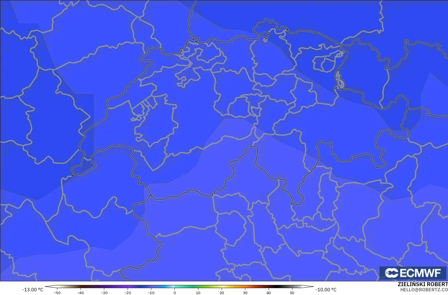 ECMWF IFS 0.25° model - Switzerland, Temperature at 500hPa