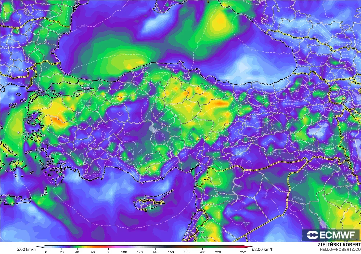 ECMWF IFS 0.25° model - Turkey, Wind Gusts