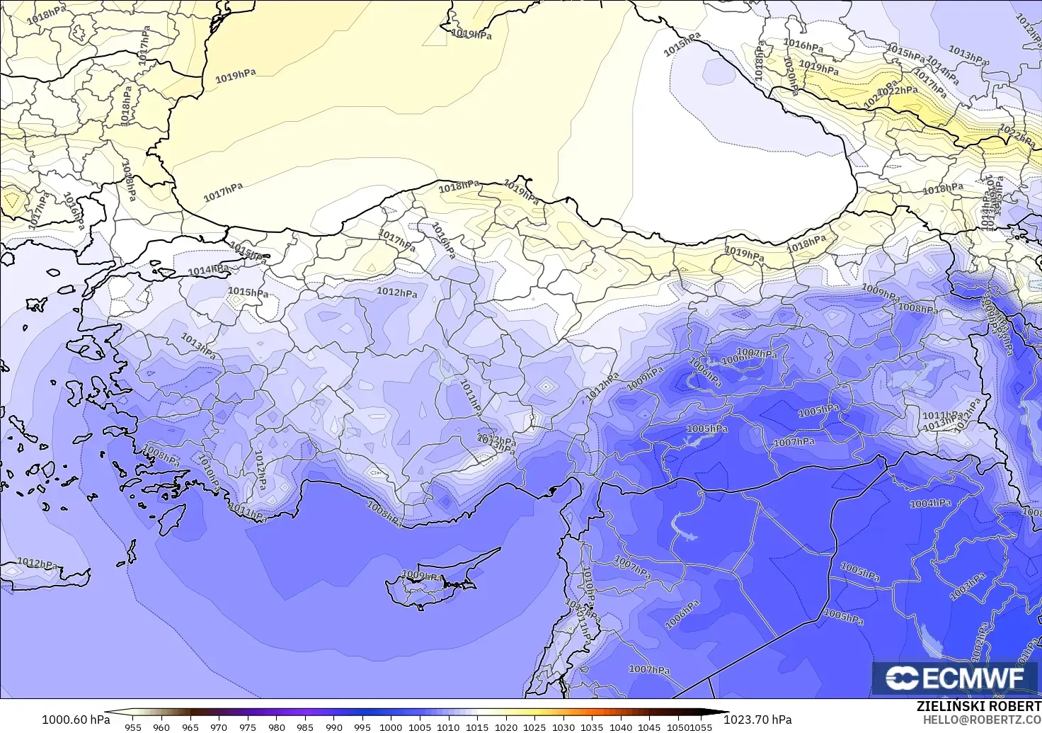 ECMWF IFS 0.25° model - Turkey, Pressure