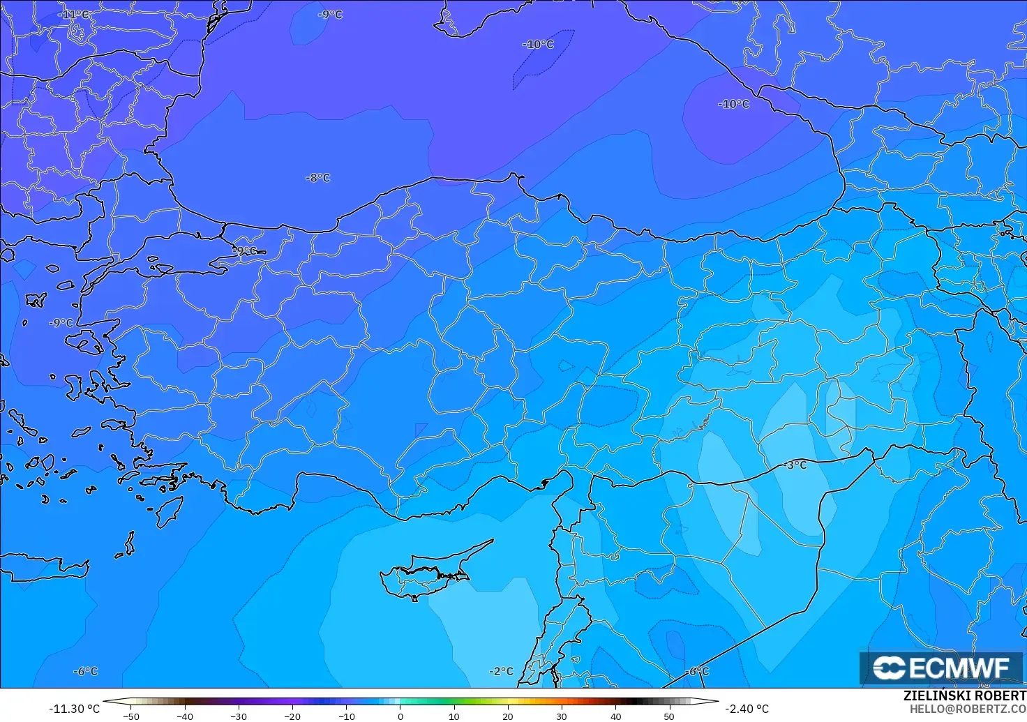 ECMWF IFS 0.25° model - Turkey, Temperature at 500hPa
