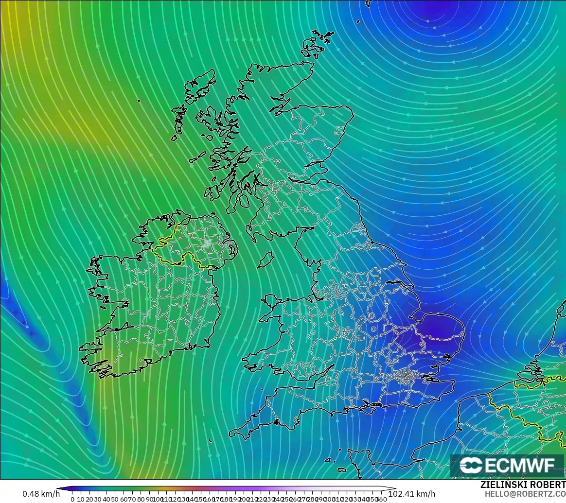 ECMWF IFS 0.25° model - United Kingdom, Wind at 300hPa (jet stream)