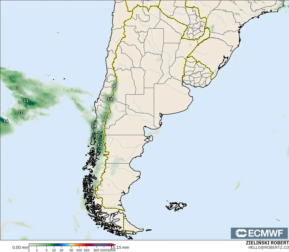 ECMWF IFS 0.25° model - Argentina, Precipitation Accumulation
