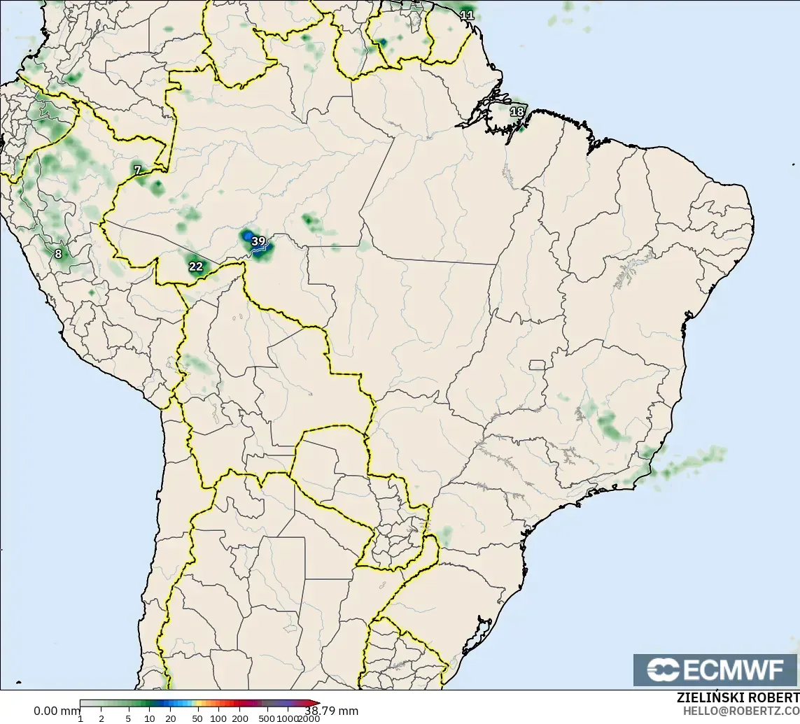 ECMWF IFS 0.25° model - Brazil, Precipitation Accumulation