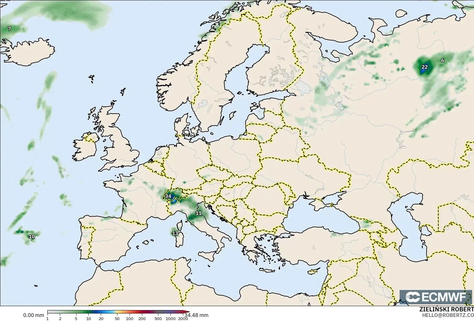 ECMWF IFS 0.25° model - Europe, Precipitation Accumulation
